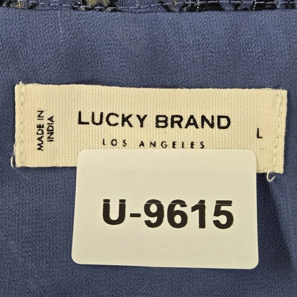 Lucky‎ Brand Women Blouse L Blue Paisley Sheer Chiffon Bubble Hem